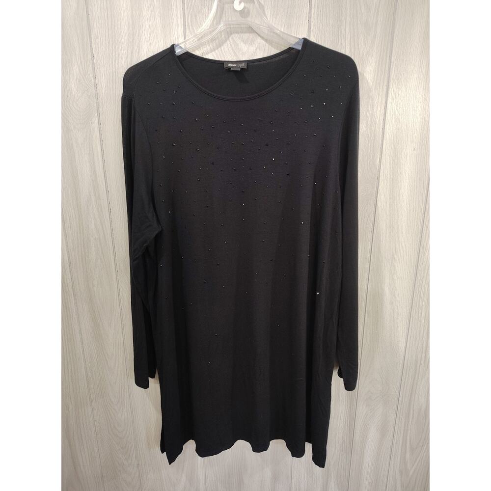 J Jill Wearever Collection Rhinestone Long Sleeve Top Plus Size 1X Black Office